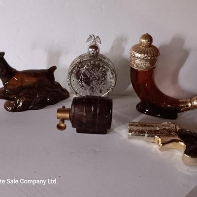Avon bottles deer - barrel - gun - gun powder and coin bottles