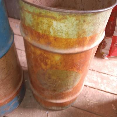 Two small Steel barrels -- standard and green faded - 27" x 14.5"