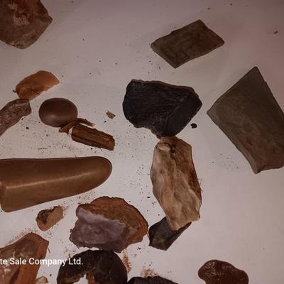 Rock collection in an old Ford metal can