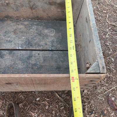 Wooden crate box with horseshoes and vintage horse tack