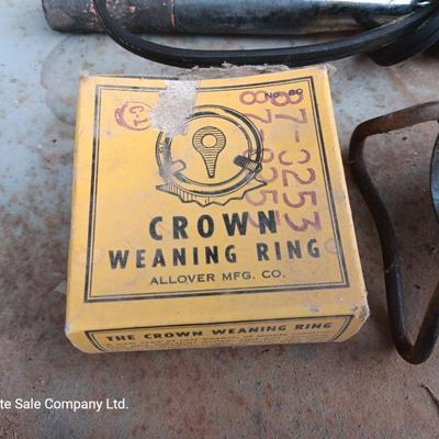 Lenk Electric calf dehorner and vintage crown weaning ring