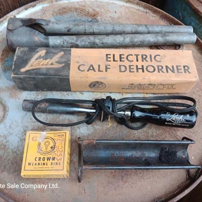 Lenk Electric calf dehorner and vintage crown weaning ring