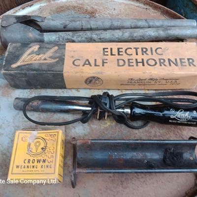 Lenk Electric calf dehorner and vintage crown weaning ring