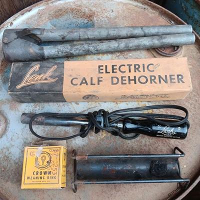 Lenk Electric calf dehorner and vintage crown weaning ring