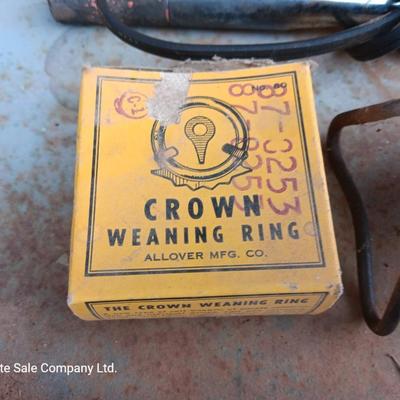 Lenk Electric calf dehorner and vintage crown weaning ring