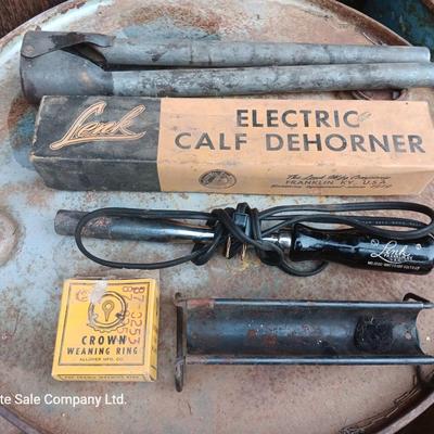 Lenk Electric calf dehorner and vintage crown weaning ring
