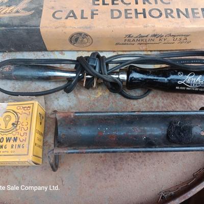 Lenk Electric calf dehorner and vintage crown weaning ring