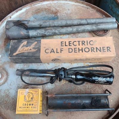 Lenk Electric calf dehorner and vintage crown weaning ring