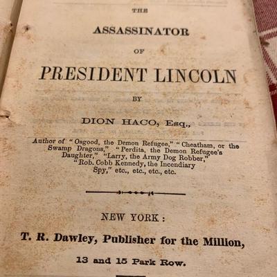 c.1865 Lincoln Assassination John Wilkes Booth by Dion Haco T. R. Dawley Authentic Dime Novel