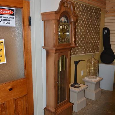 Vintage Franz Hermle 8 Day Chiming Grandfather Clock w/ Moon Phase 78.5â€x12â€x10â€