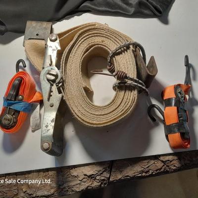Three ratchet straps