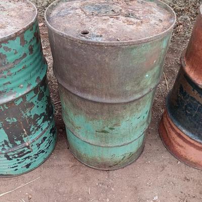 Three steel drums - barrels
