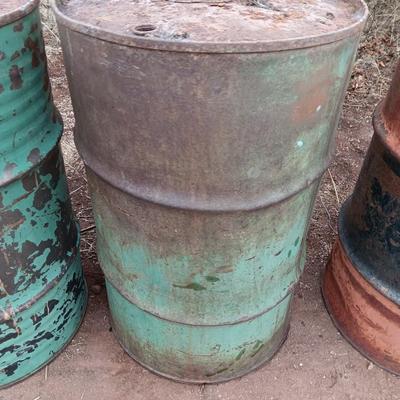 Three steel drums - barrels