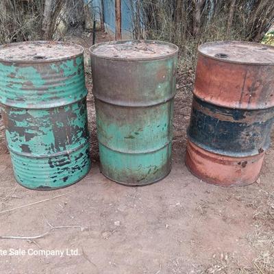 Three steel drums - barrels