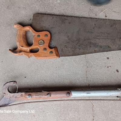 Hand saw and long bar trimmers / loppers.
