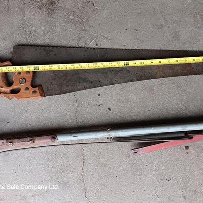 Hand saw and long bar trimmers / loppers.