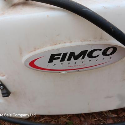 Working Fimco pesticide spray tank with high flo gold series pump and wand four-wheel mount