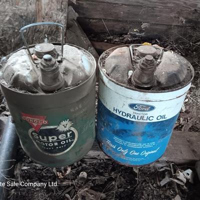 Three metal oil cans - Ford Hydraulic oil and Super motor oil