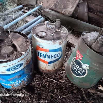 Three metal oil cans - Ford Hydraulic oil and Super motor oil