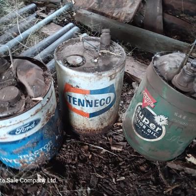 Three metal oil cans - Ford Hydraulic oil and Super motor oil