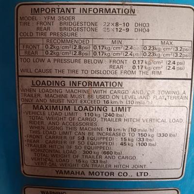 1986 Running Yamaha four-wheeler Moto 4 oil cooled 350cc