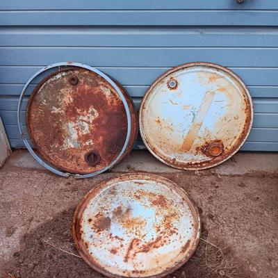 Three steel barrel lids for use or crafting