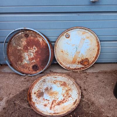Three steel barrel lids for use or crafting