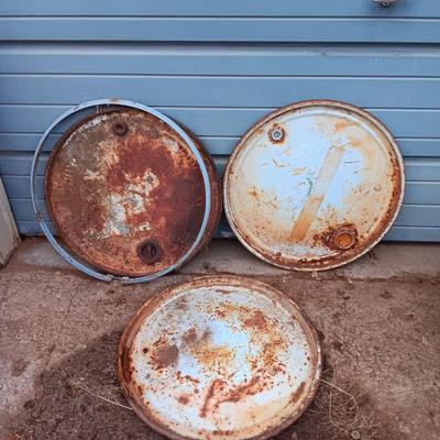 Three steel barrel lids for use or crafting