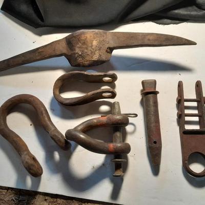 Pickaxe head, and pins and hooks