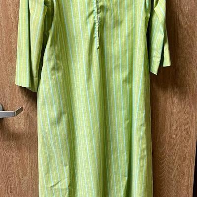 Vintage Green and Blue Striped Smock Groovy 70's era zip up Cover-up