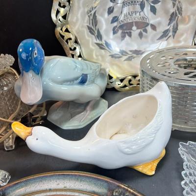 Silver plated antiques, ceramic and glassware