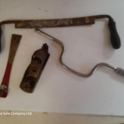 Vintage hand tools - Drill - planer - draw knife and more