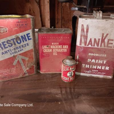 Vintage metal cans - Firestone anti-freeze - Nanke paint thinner and more