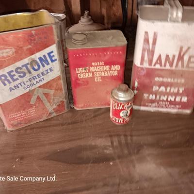 Vintage metal cans - Firestone anti-freeze - Nanke paint thinner and more