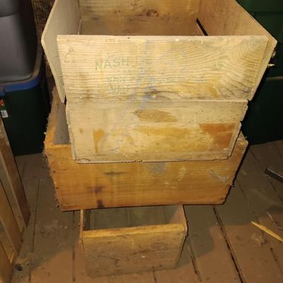 Three antique wooden crates / boxes