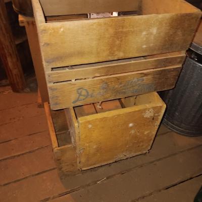 Three antique wooden crates / boxes