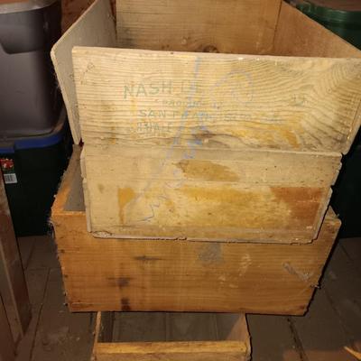 Three antique wooden crates / boxes