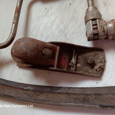 Vintage hand tools - planer = drill - and drawknife