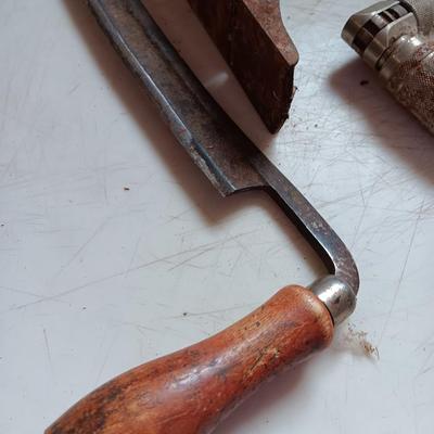 Vintage hand tools - planer = drill - and drawknife