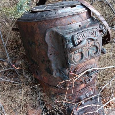 Antique Howard stove for yard art or parts