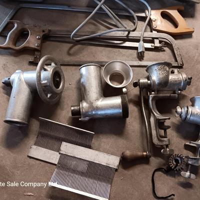 Meat tenderizer and Grinders with accessories - meat saws - table mount grinders too