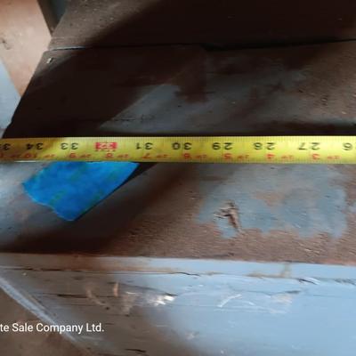 Long grey wooden storage box / lidded tool crate