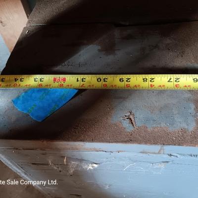 Long grey wooden storage box / lidded tool crate