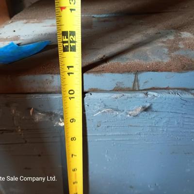 Long grey wooden storage box / lidded tool crate