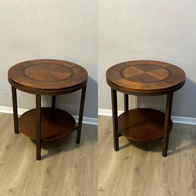 Pair (2) ~ Matching Round Inlaid End Tables