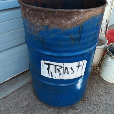 Blue steel trash barrel