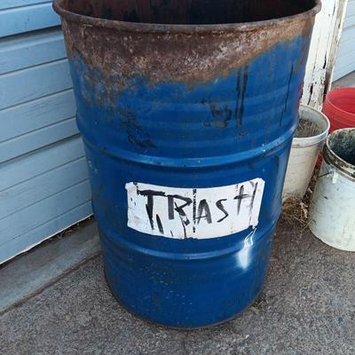 Blue steel trash barrel