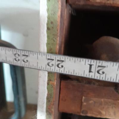 Vintage Divided wooden organizer box full of assorted hardware.