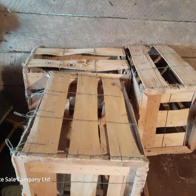 Three slat wood and wire Wood crates