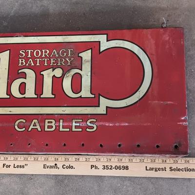 Antique Willard Battery Cables sign - wood back - tin front